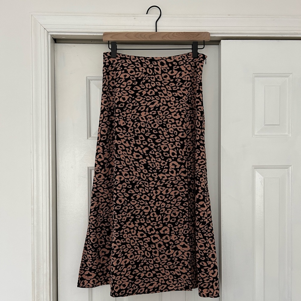 SHEIN Black and Pink Leopard Print A-Line Midi Skirt